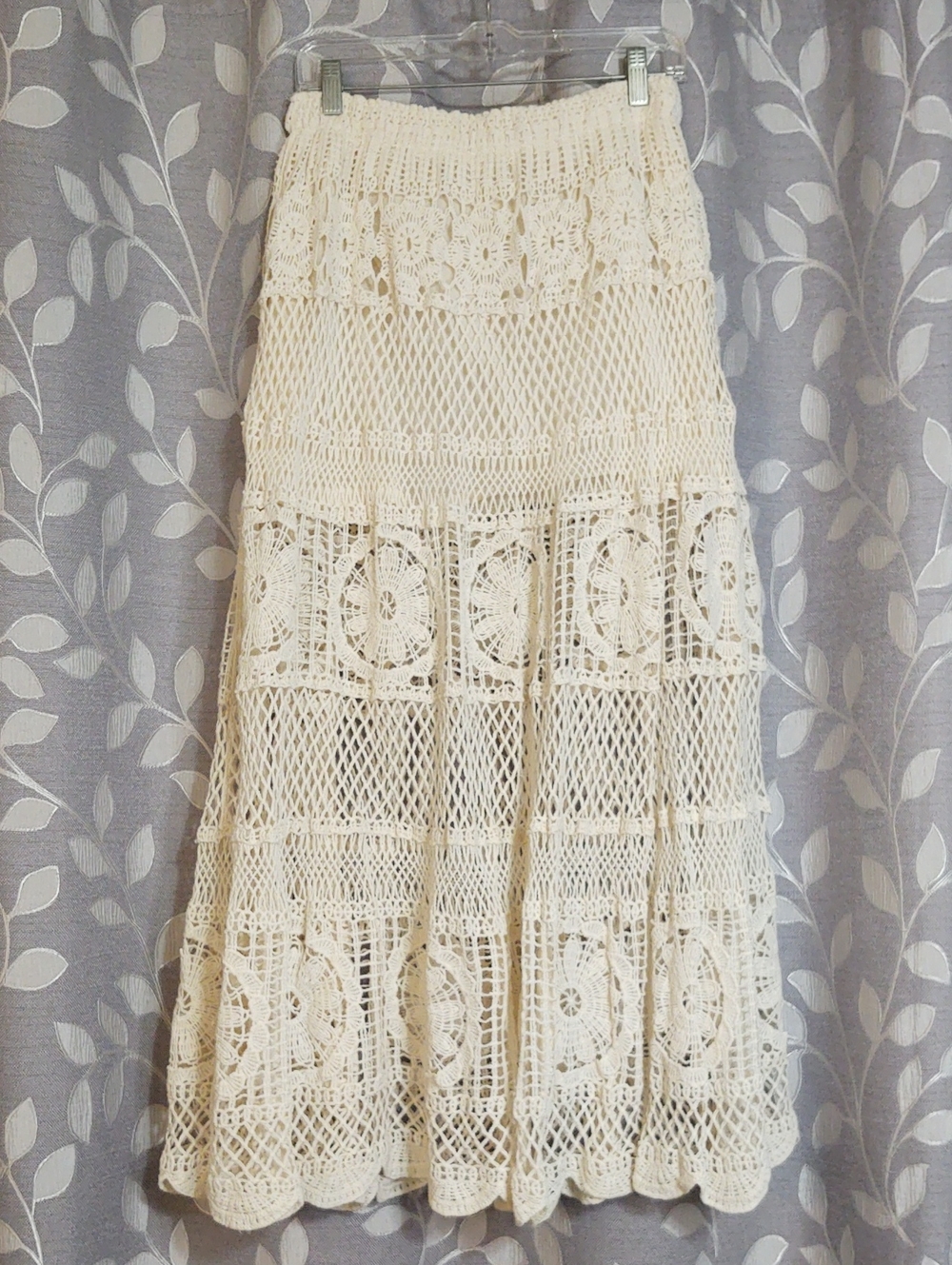 POL Cream Crochet Cotton Maxi Skirt size One